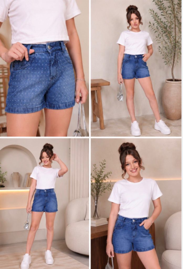 Short Jeans Claro Chuva de Brilho